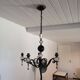 Lustre moderniste en fer forgé, laiton et cristal de Sèvres, 1950