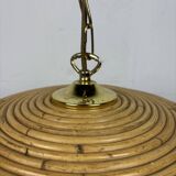Midcentury Pencil Reed, Rattan, Bamboo and Brass Pendant Hanging Lamp, 1970