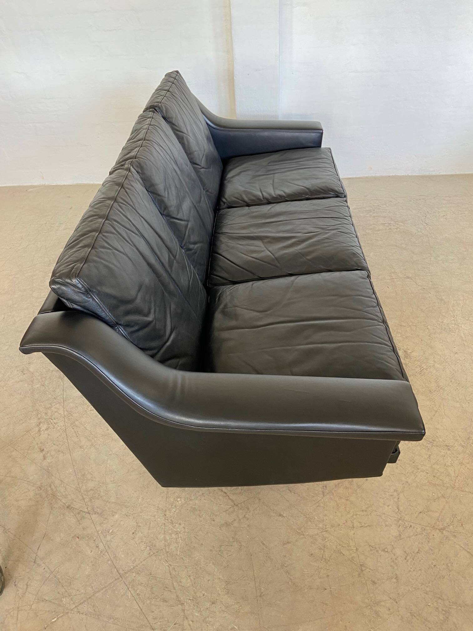 Vintage Danish Mid-Century Georg Thams 3-Seater Sofa in Black Leather, 1960