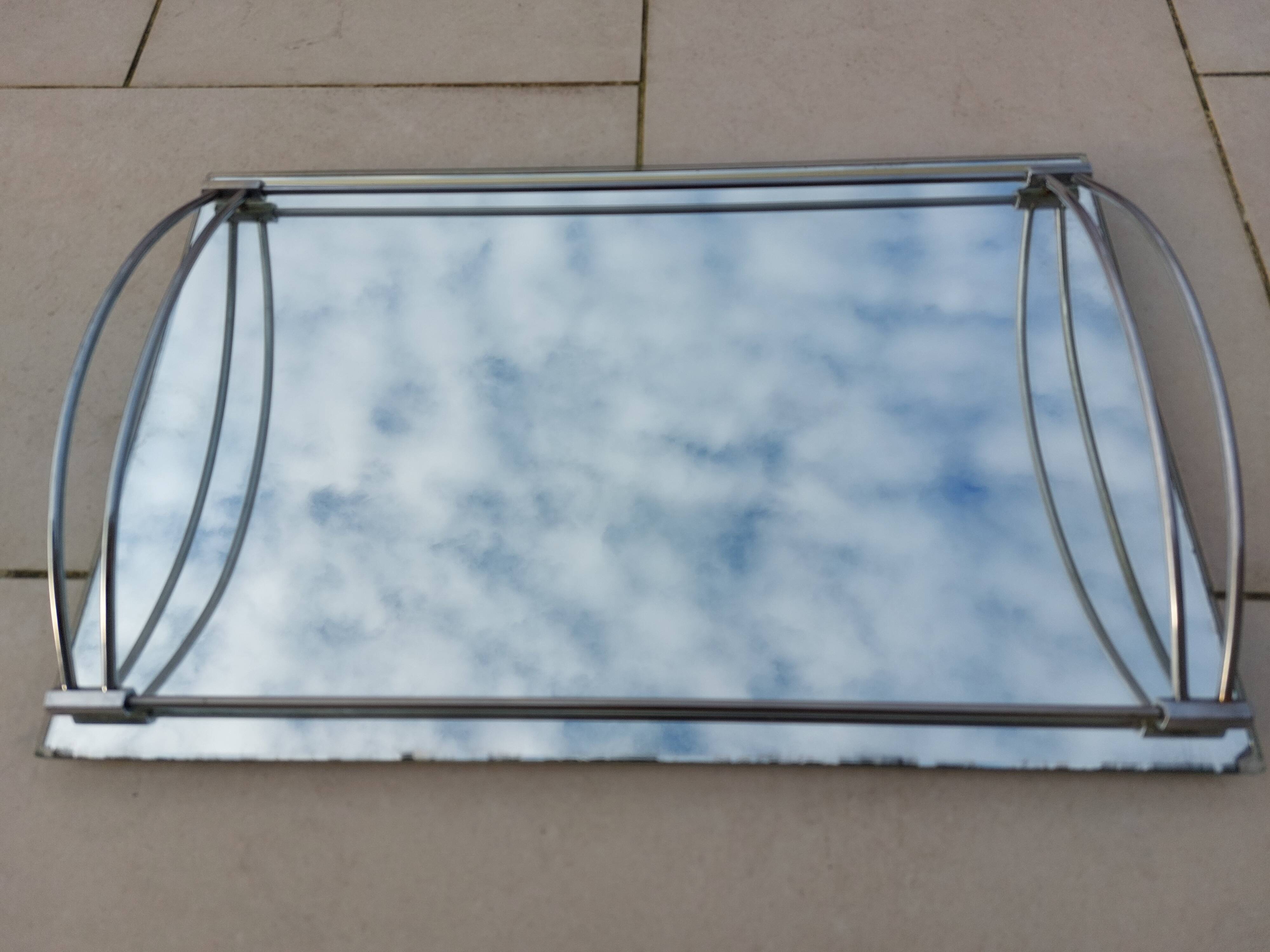 Plateau ancien miroir et chrome époque Art Déco 1930