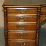 Antique double-sided desk C Hindley & Son in oak and leather