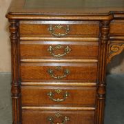 Antique double-sided desk C Hindley & Son in oak and leather