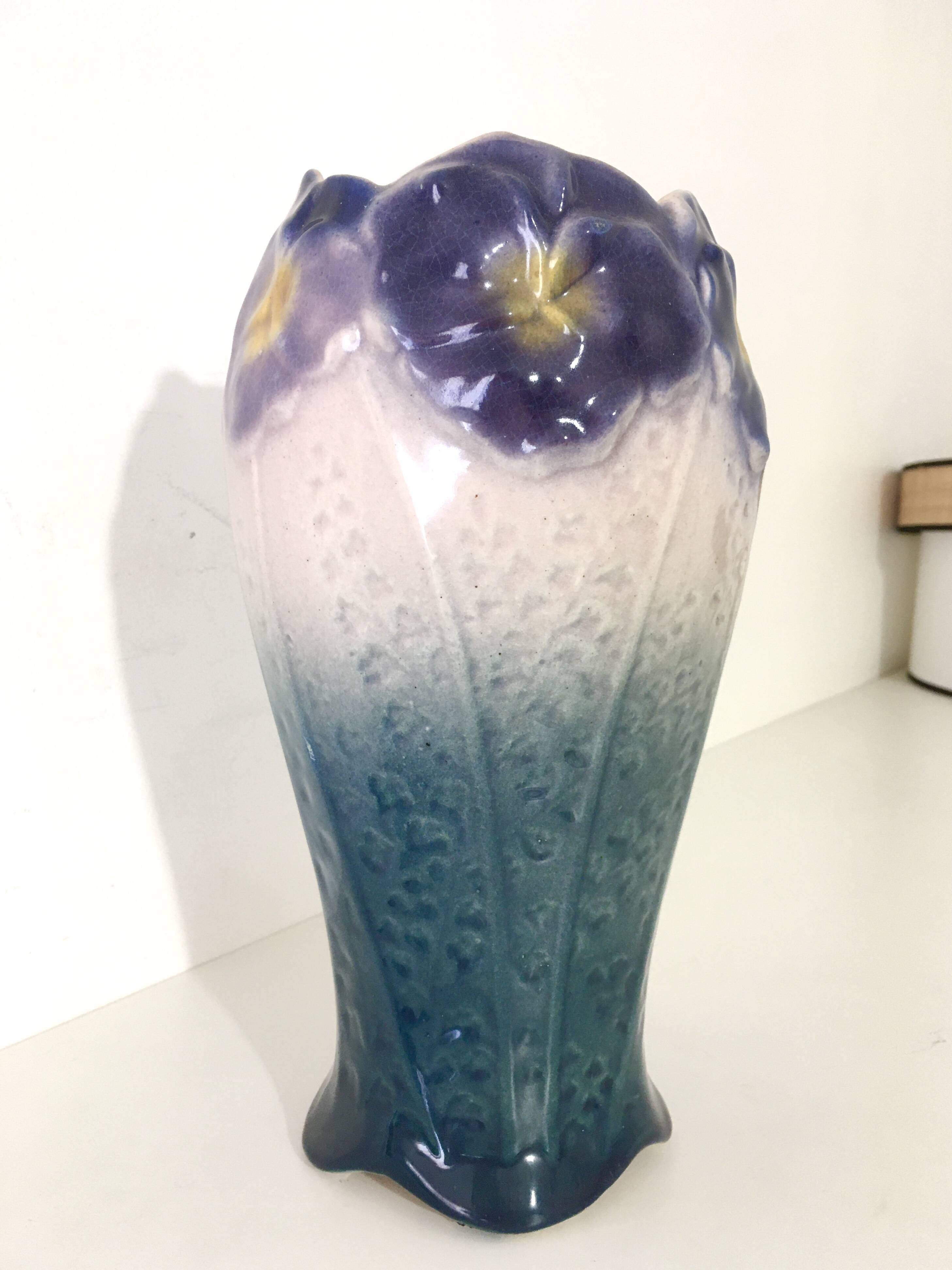 Art Nouveau vase in polychrome slipware • Onnaing pottery