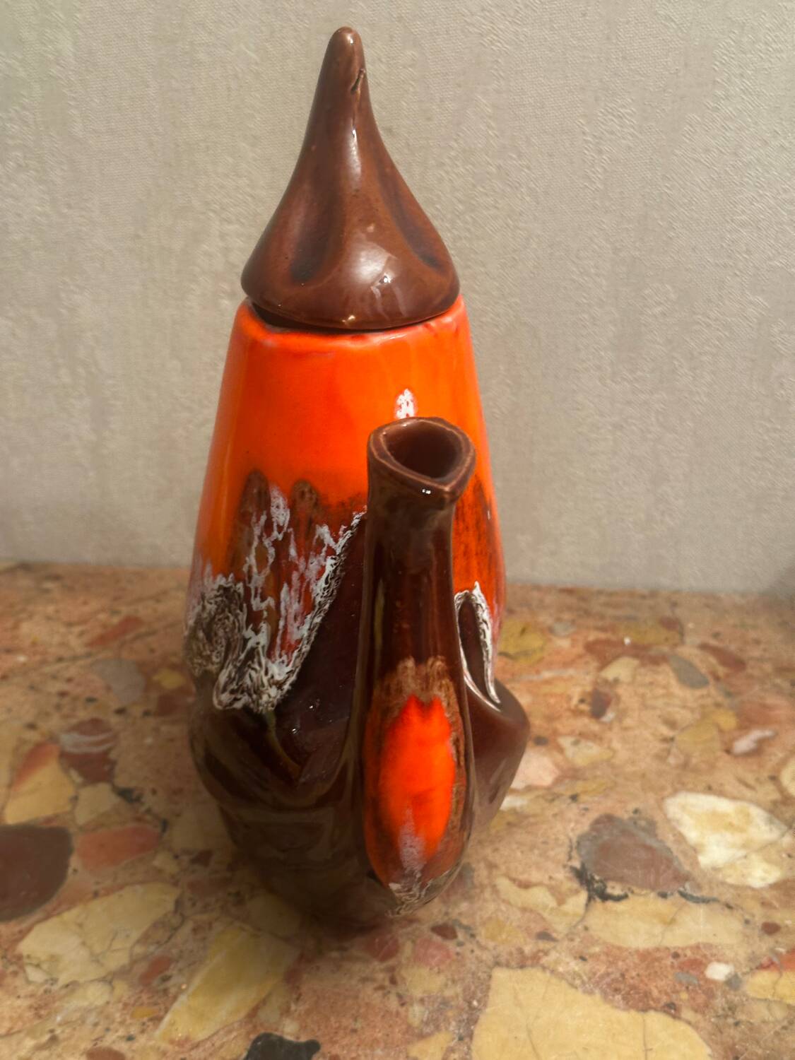 Enamelled ceramic coffee pot signed Vallauris - 1960s