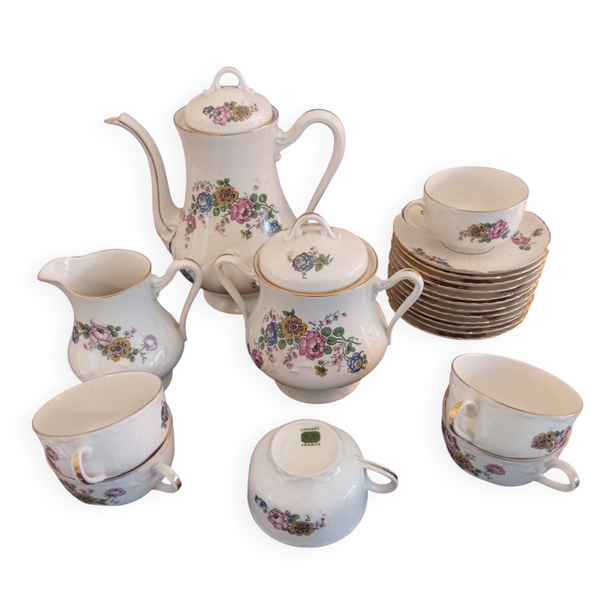 Antique café or tea service, 21 pieces - Limoges
