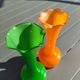 Pair of Vintage 70s Pop Art Opaline Vases – Green & Fluorescent Orange 20cm