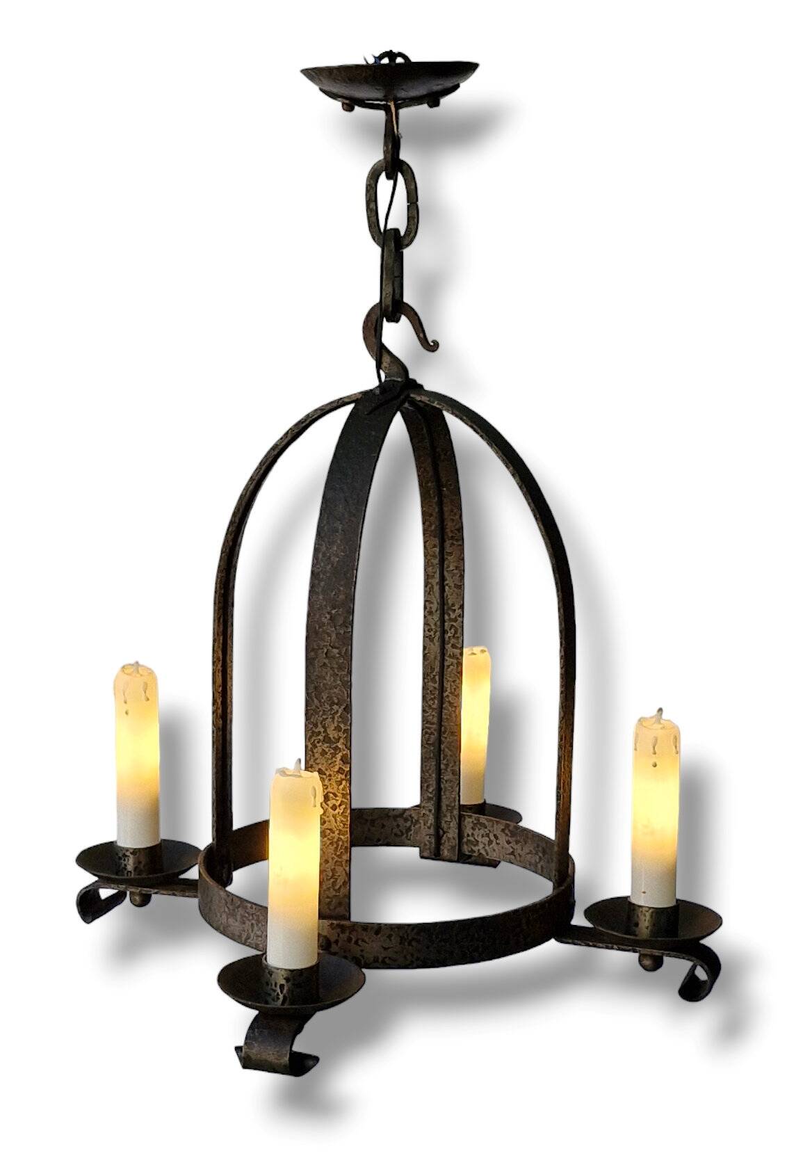 Wrought iron hanging chandelier from the 1950s