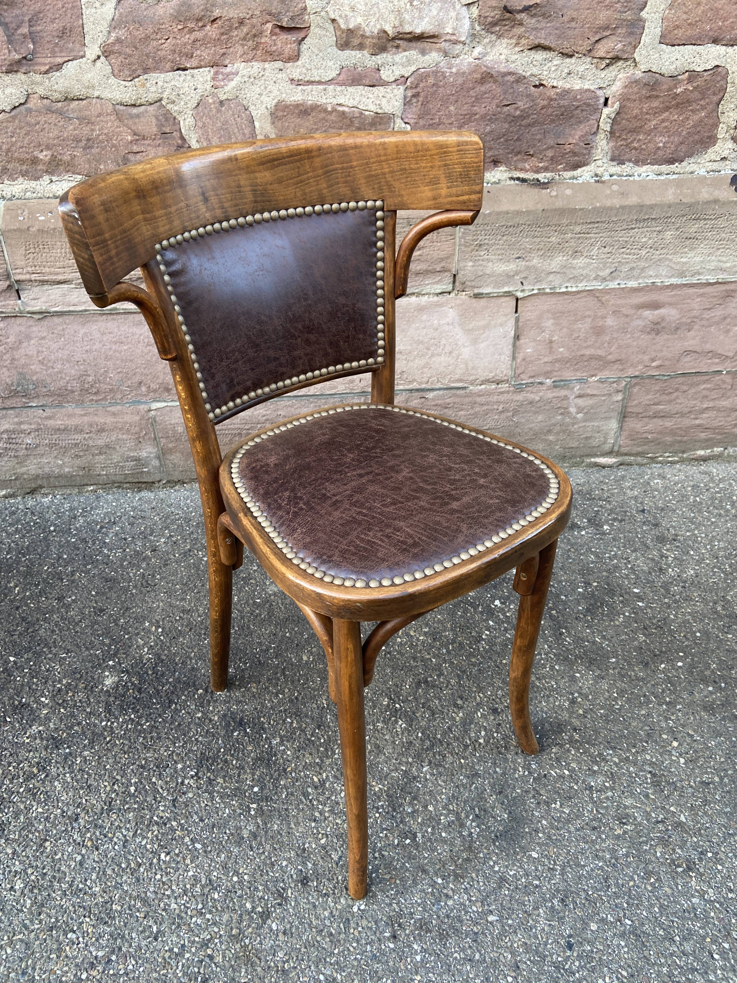 Pair of restaurant chairs bent wood imitation leather 50s