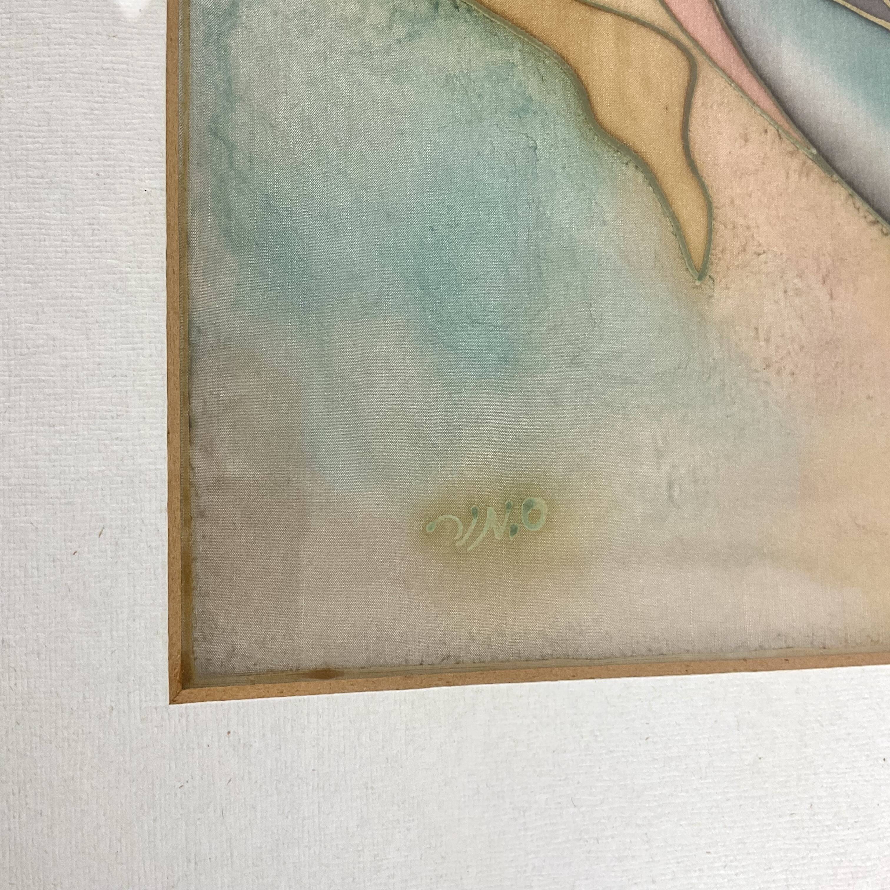 The dancers, painting on silk and vintage wooden frame