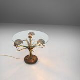 French Hollywood Regency Style Coffee Table with Lightning in Brass Flowers