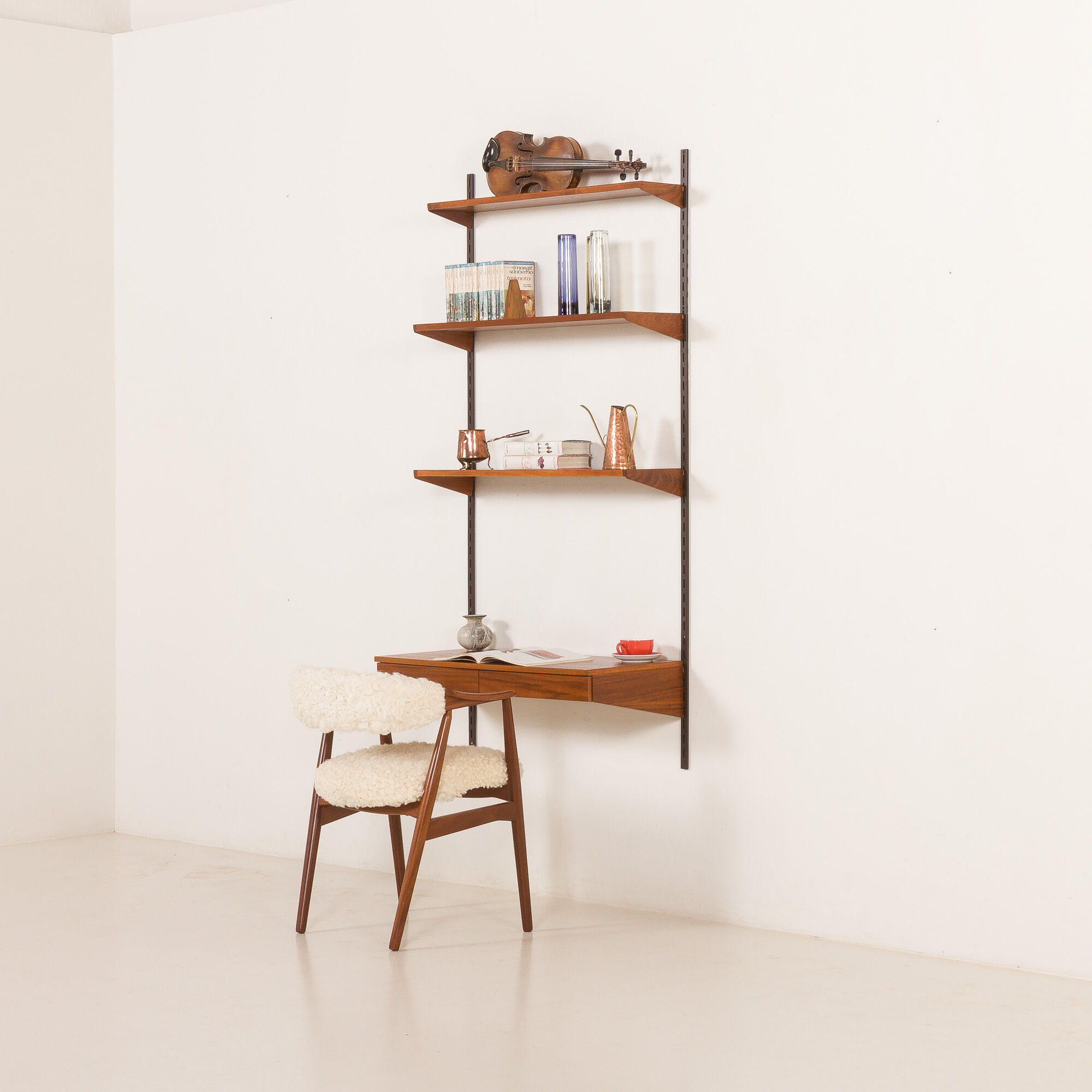 Kai Kristiansen teak shelving unit with a desk, FM Mobler, Denmark, 1960s