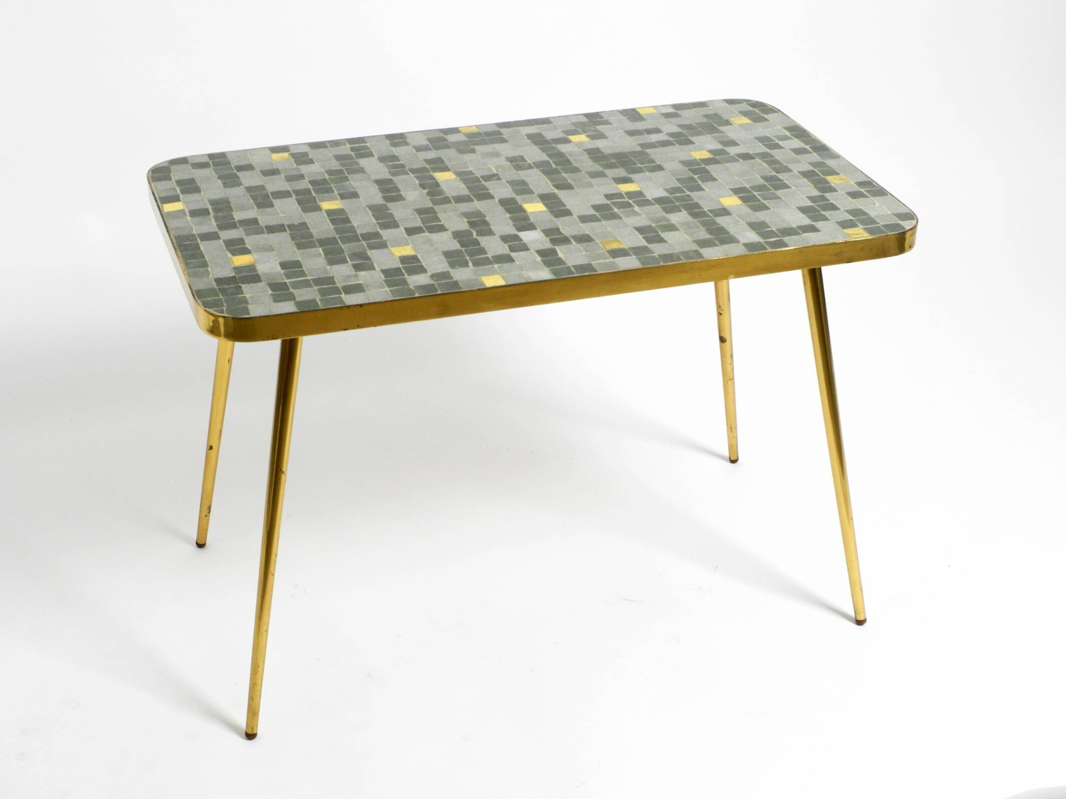 Beautiful Mid Century Modern brass side table with mosaic surface by Münche