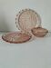 Orange-pink pressed glass trio