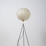 Vintage cocoon tripod floor lamp with brass accents, 1960s