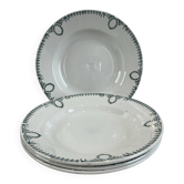 Lot de 4 Assiette creuse en faïence, décor frise verte, st Amand