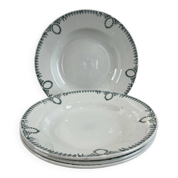 Lot de 4 Assiette creuse en faïence, décor frise verte, st Amand