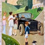 Tableau huile sur toile scène de famille