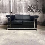 Vintage black leather two seat / sofa / sofa