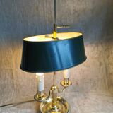 Lampe bouillotte en bronze à deux bras de lumière