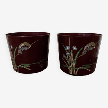 Pair of vintage Asian patterned flowerpots from the 1980s