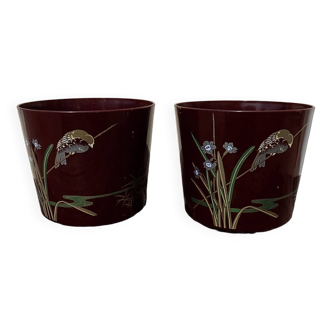 Pair of vintage Asian patterned flowerpots from the 1980s