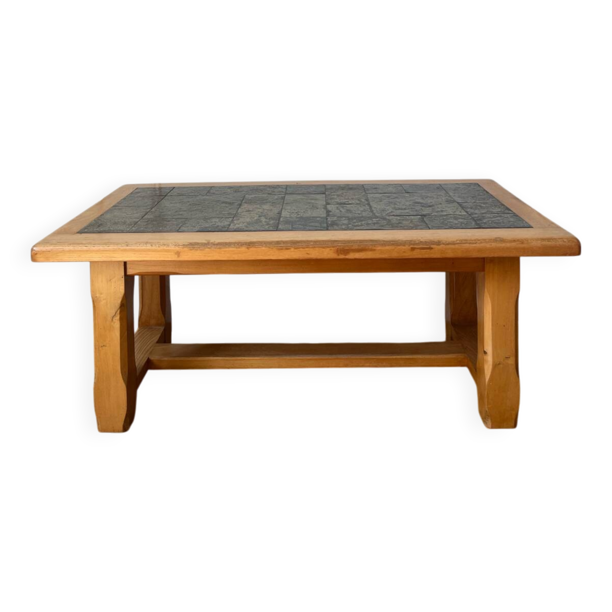 Brutalist wood and ceramic coffee table