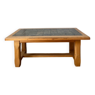 Table basse bois et céramique brutaliste