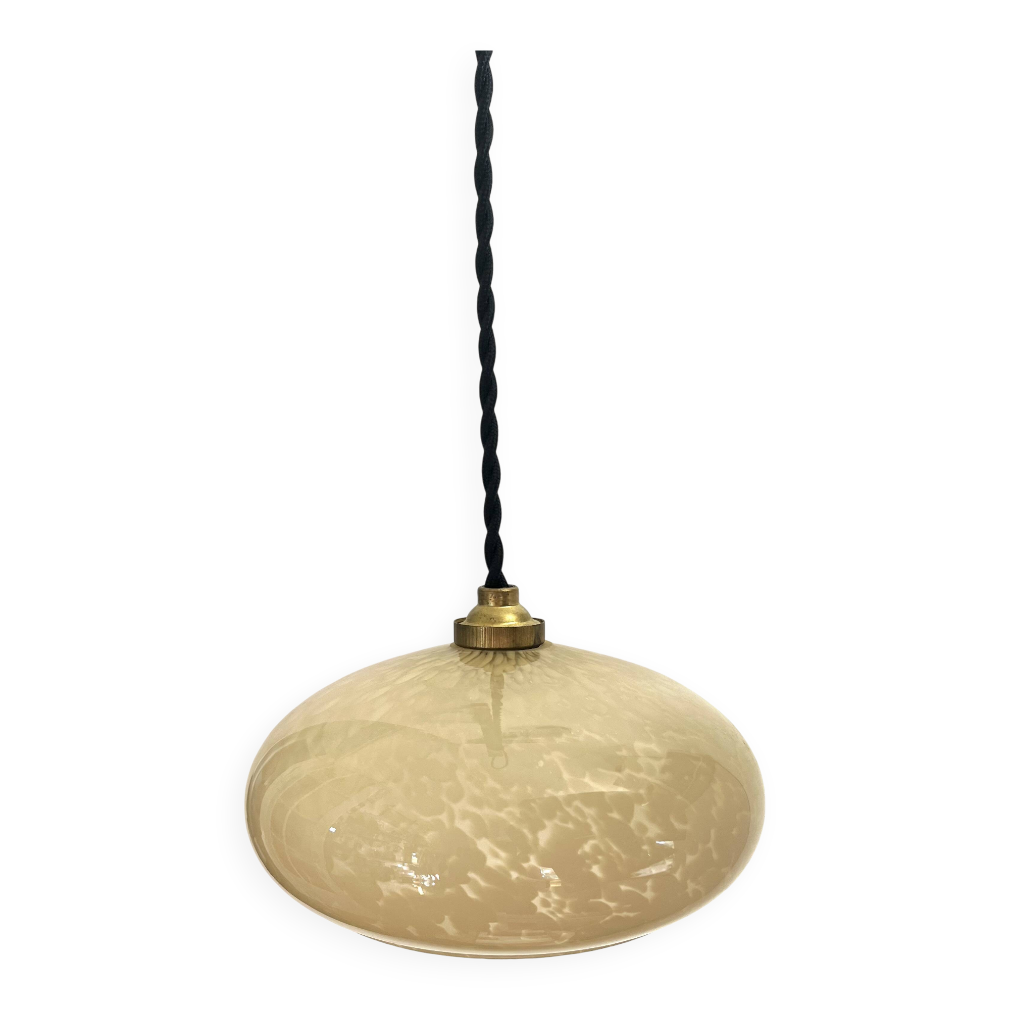Mini Suspension Art Deco opaline verre Clichy jaune
