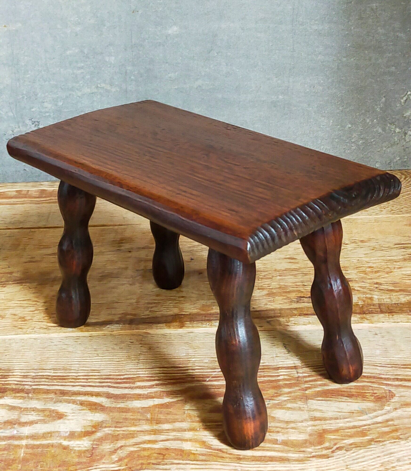 Pair of vintage solid turned wood footstools