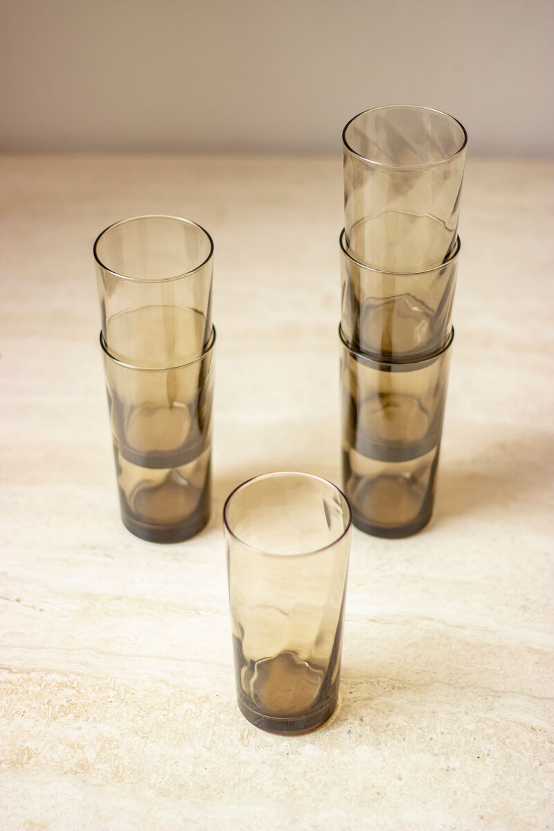 6 high glasses streaked in smoked glass