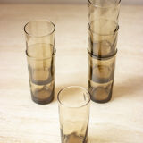 6 verres hauts striés en verre fumé