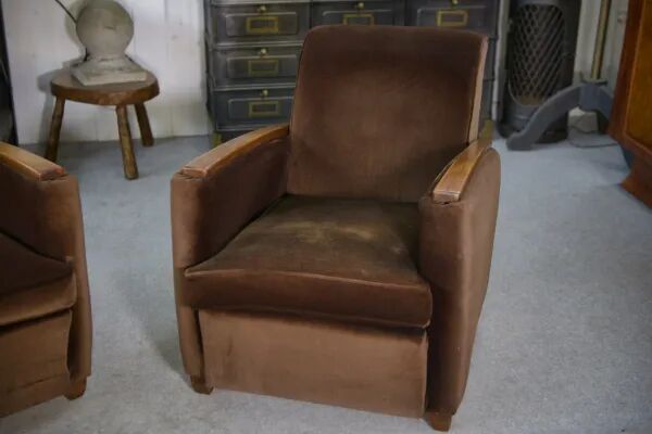 Pair of Art Deco velvet club chairs in the style of Jules Leleu, 1930s