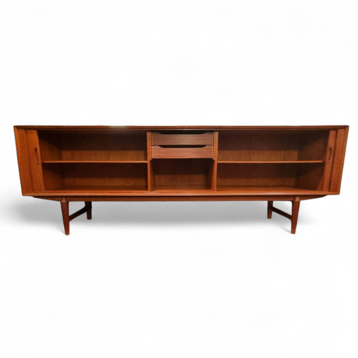 X-Large teak sideboard with tambour doors, Omer lefevre 1960s Belgium