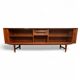 Extra-large teak buffet with tambour doors, Omer Lefevre, 1960s, Belgium