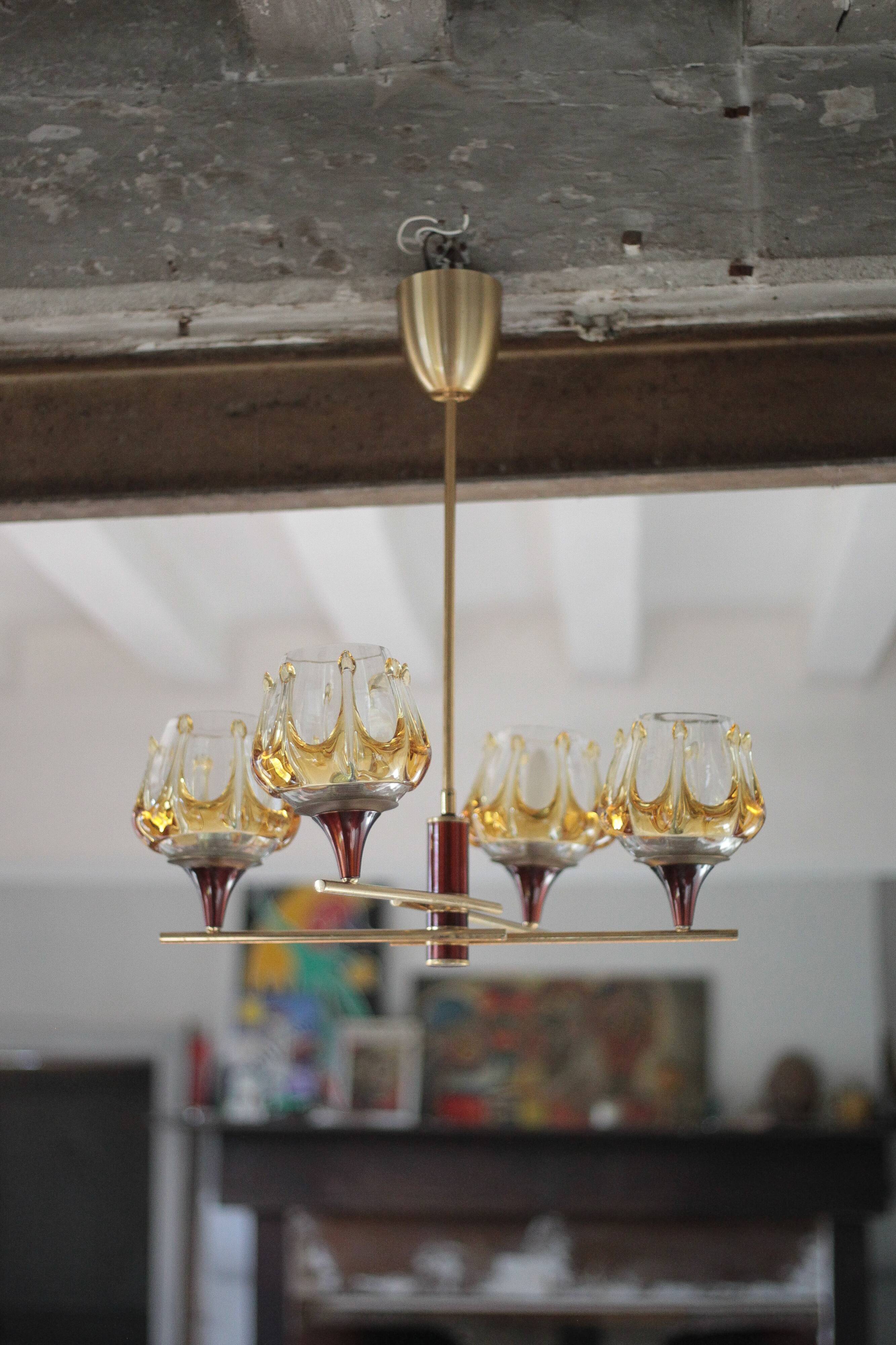 Vintage pendant light, Oberglass Austria glass pendant light, Murano style