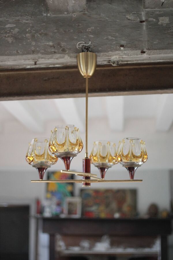 Suspension vintage, suspension verre Oberglass Autriche, Murano style