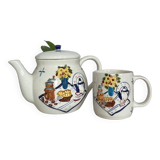 Teapot/coffee maker set with mug slip pattern breakfast hand-painted pieces