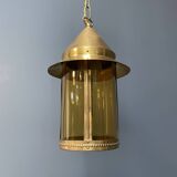 Suspension lanterne en laiton avec verre jaune