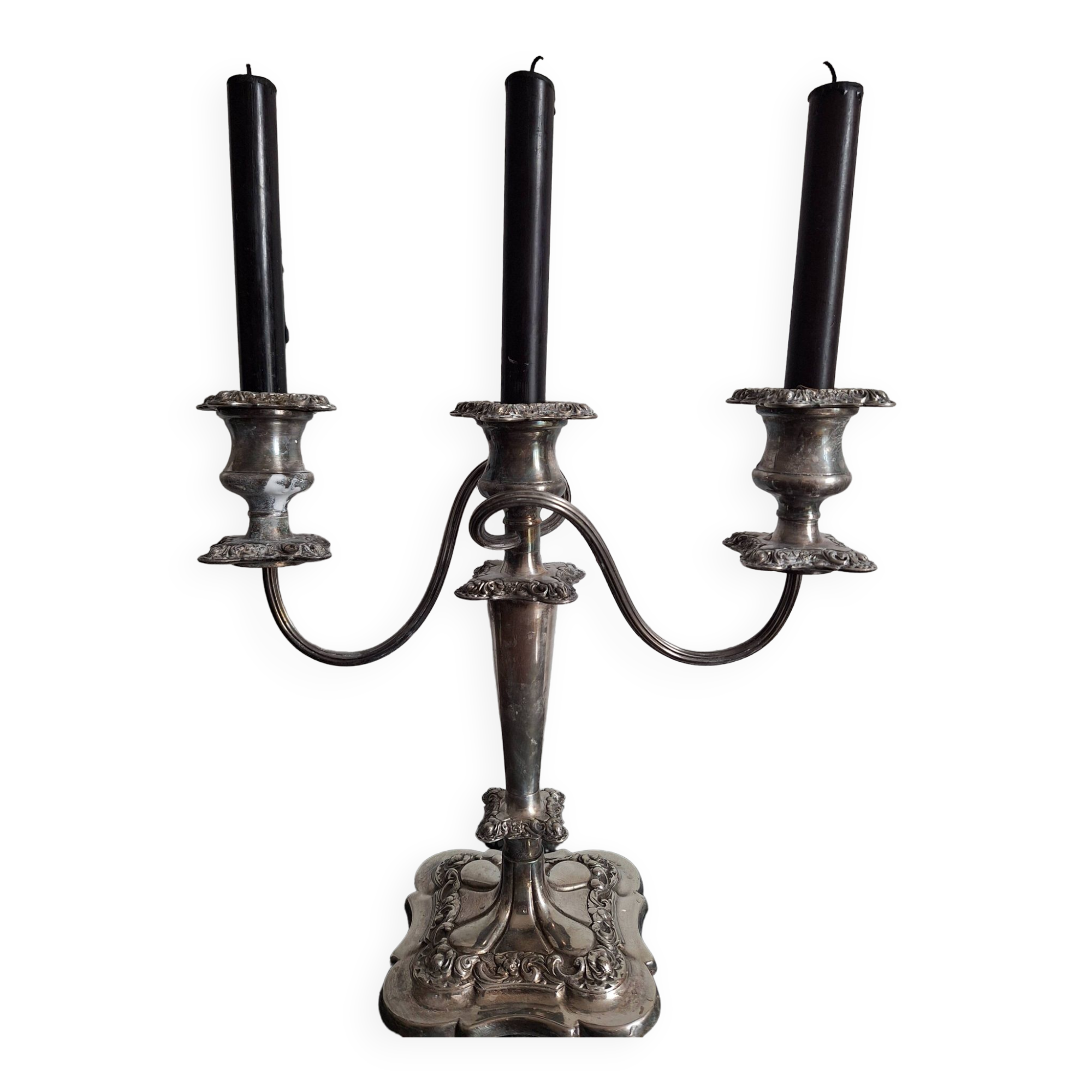 Art nouveau chandelier 3 branches silver metal