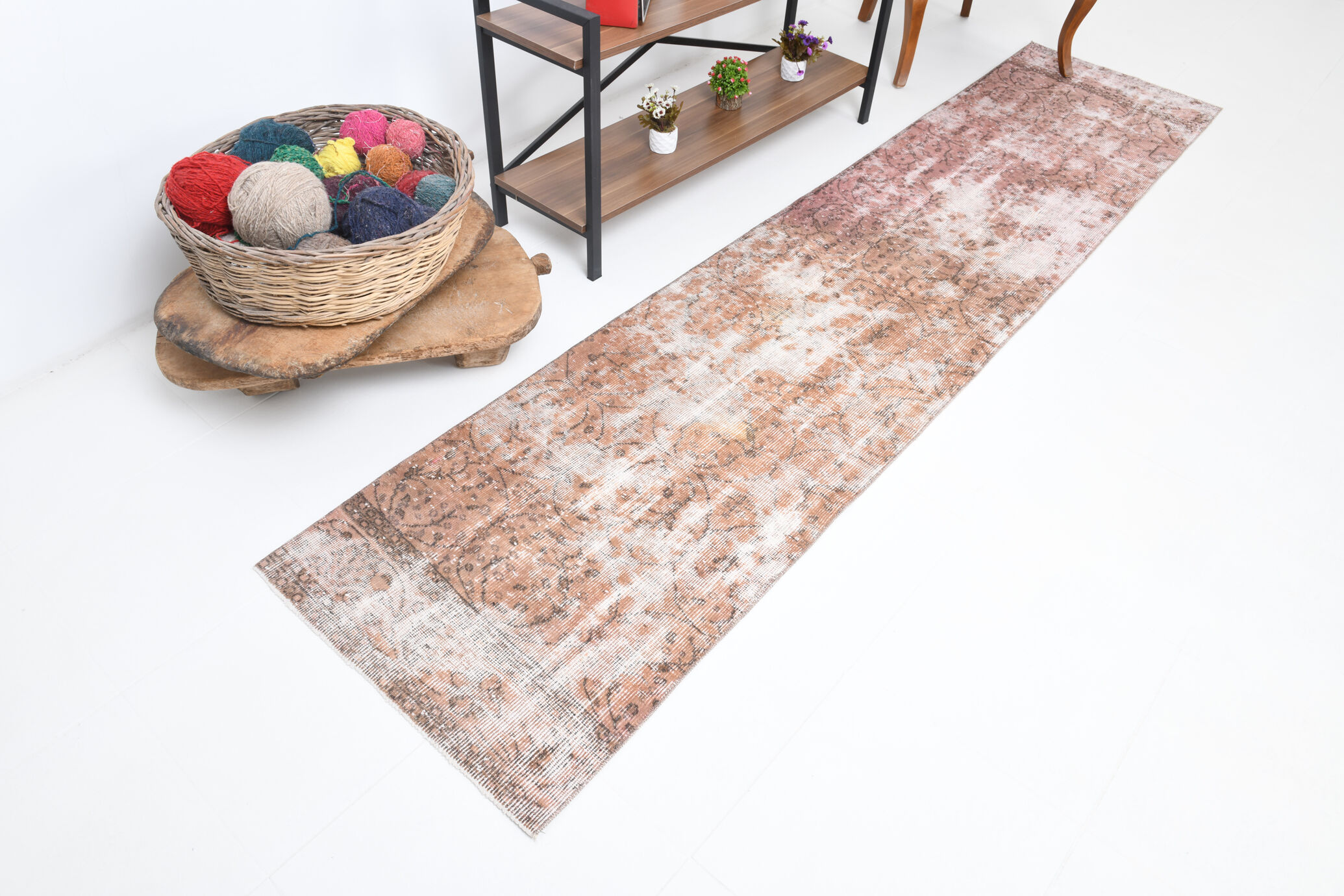 Handmade floral turkish runner rug