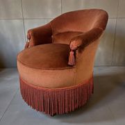 Fauteuil vintage rose ancien / une place / fauteuil à franges