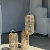 Large lantern-shaped rattan pendant lamp H50 D24