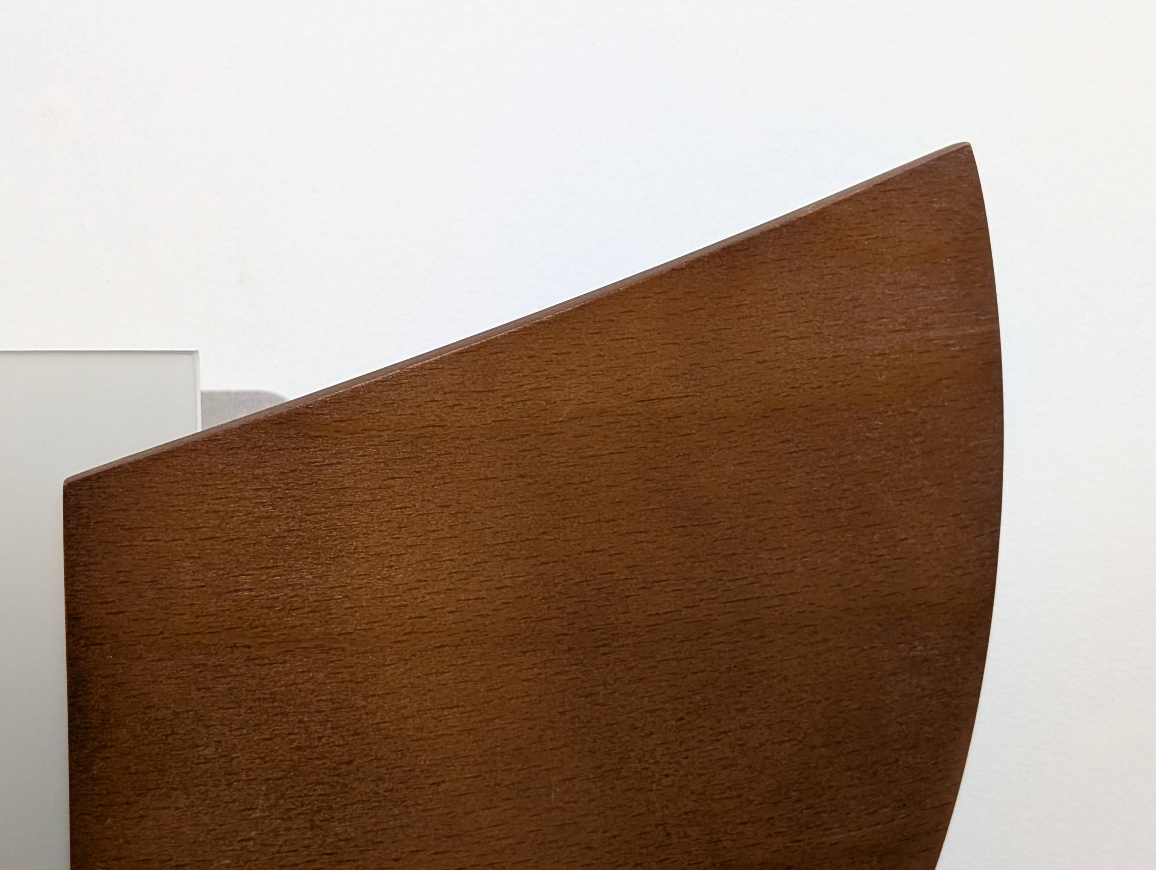 Pair of wood and glass wall lights from the 80s.