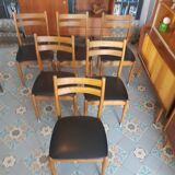 6 vintage leatherette chairs and wood