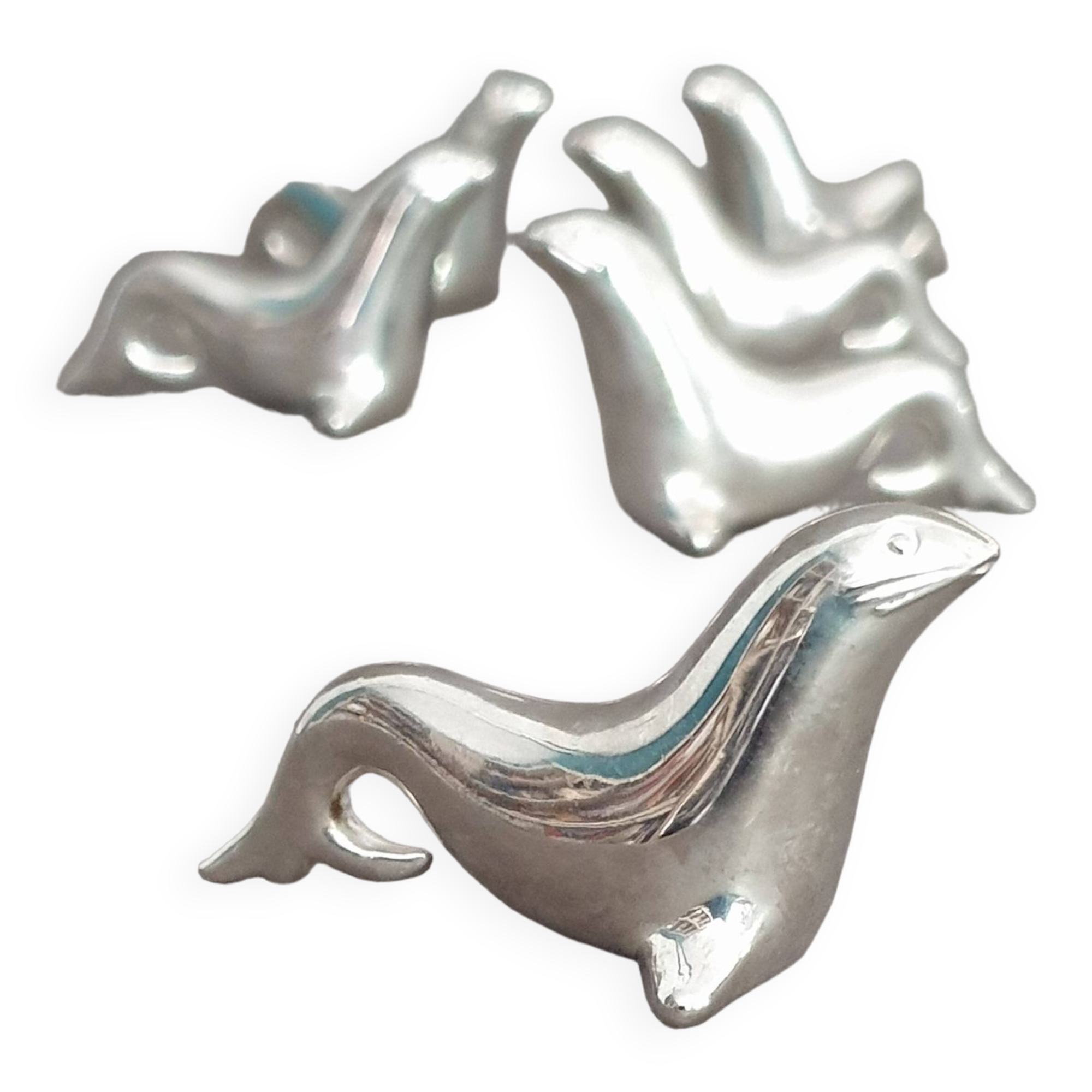 6 sea lion/seal knife holders, in silver-plated metal, circa 1950