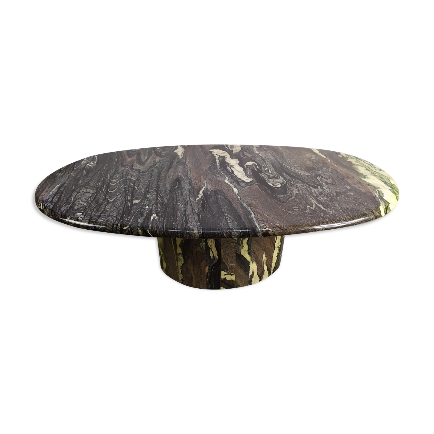 Ancient Oval Marble Coffee Table in Black Granite White Oval