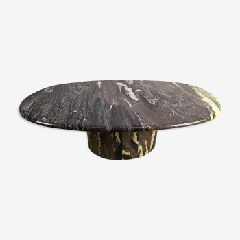 Ancient Oval Marble Coffee Table in Black Granite White Oval