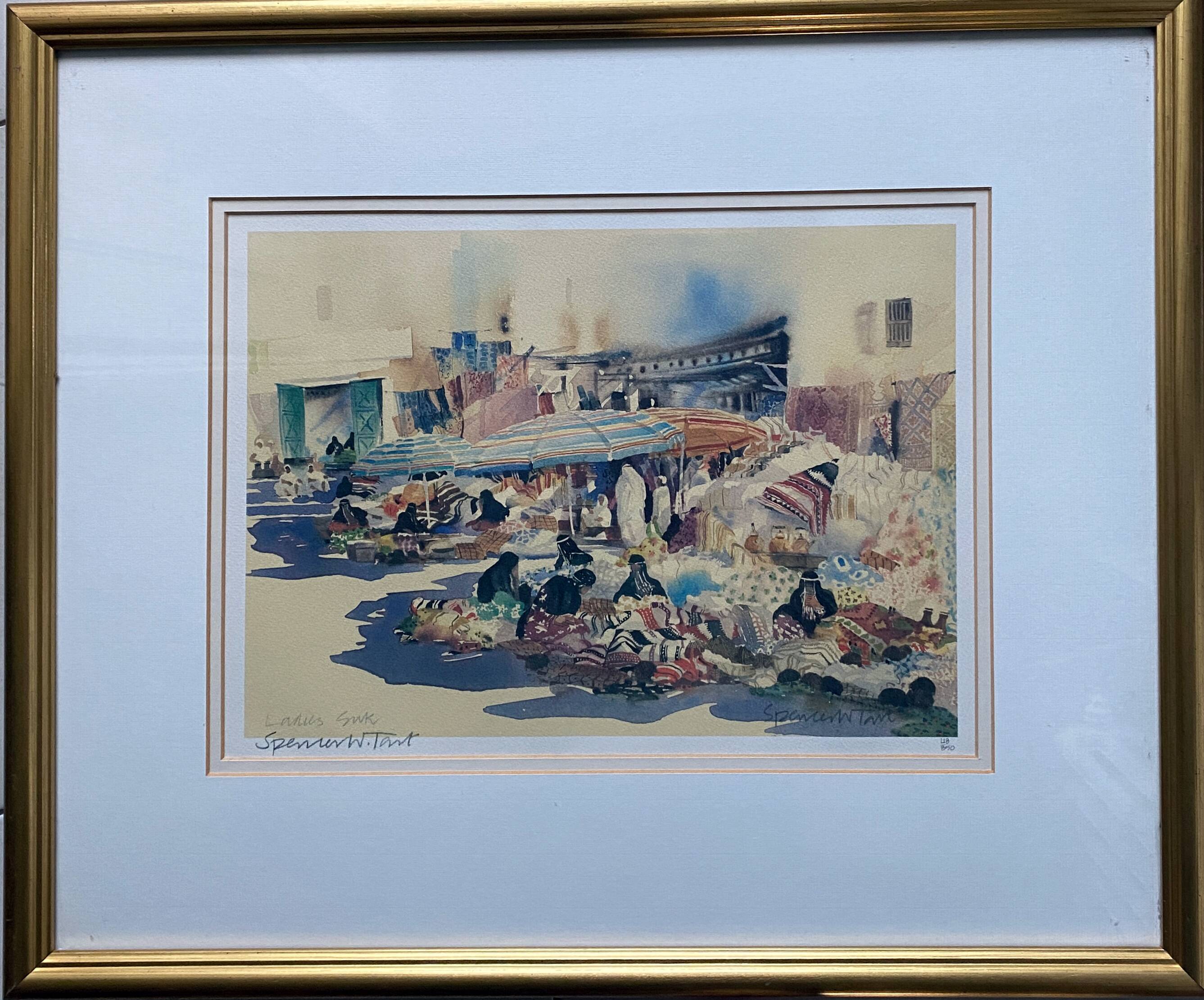 Numbered litho painting "Ladies souk" signed Spencer W. TART (1942) Orientalist
