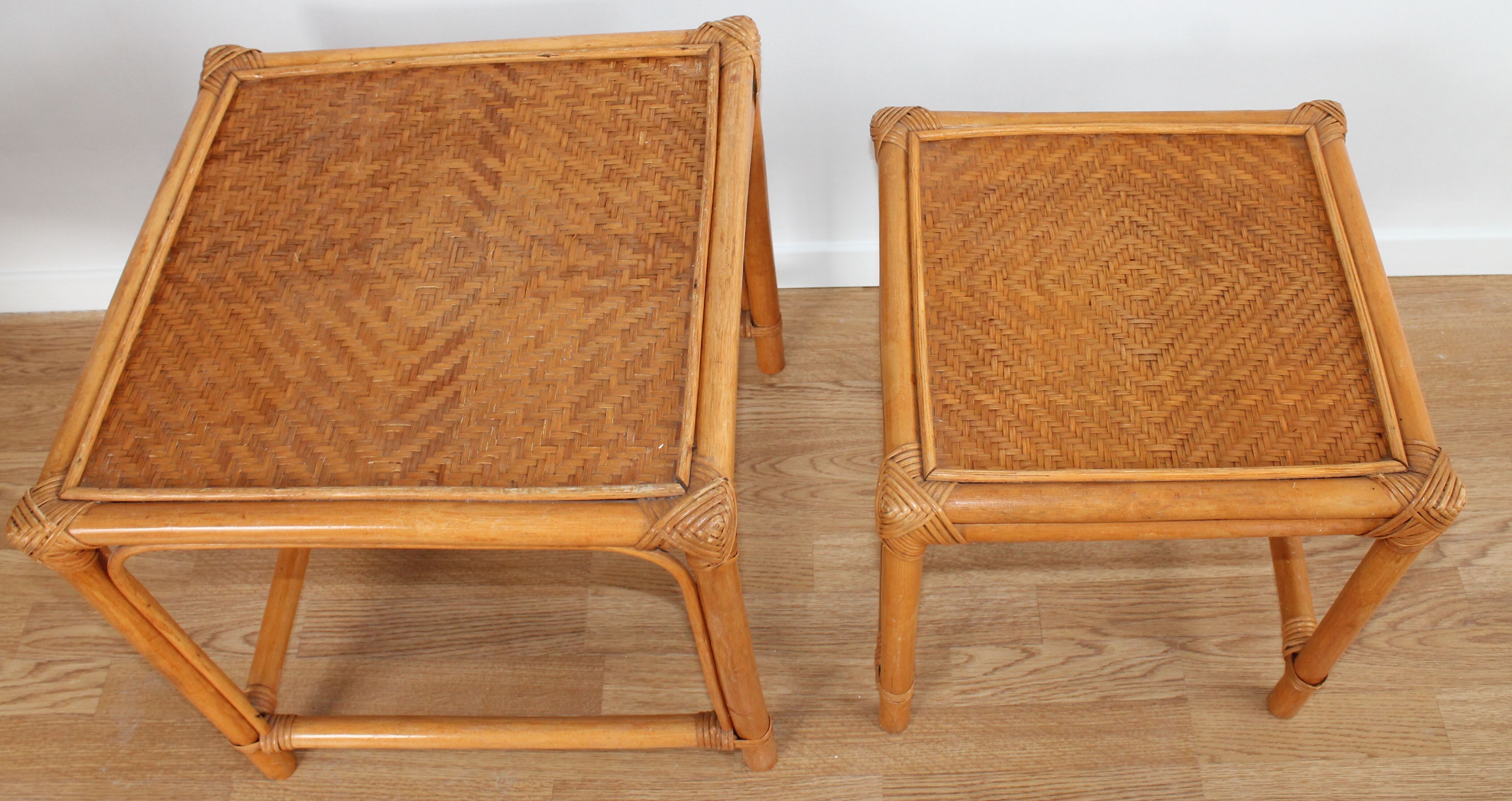 Pair of 70's vintage rattan tables