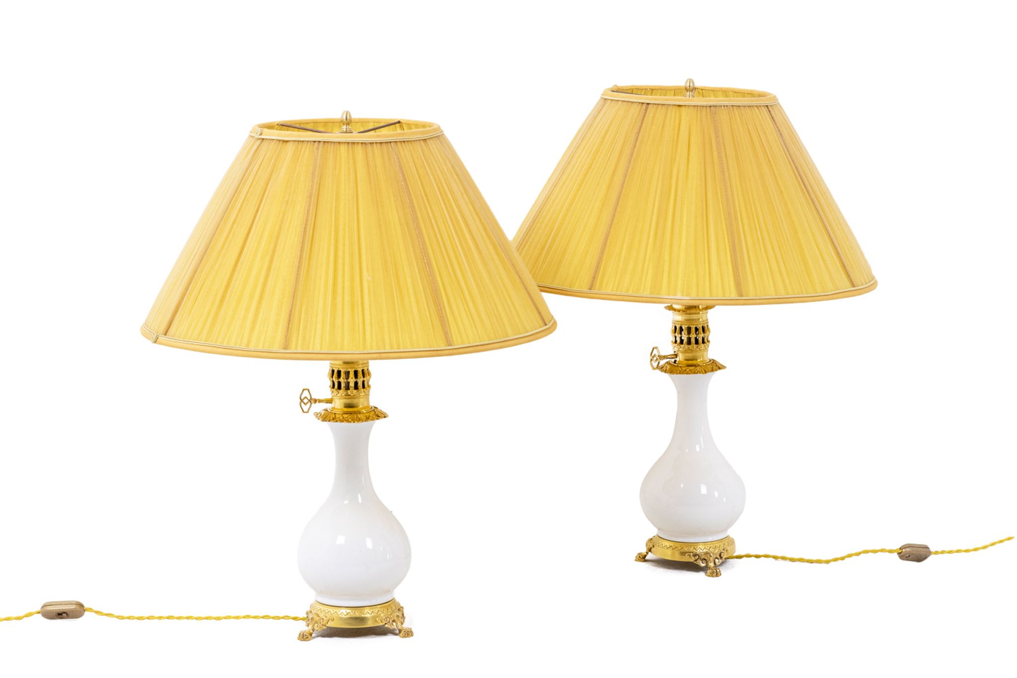 Pair of white and bronze porcelain lamps, circa 1880